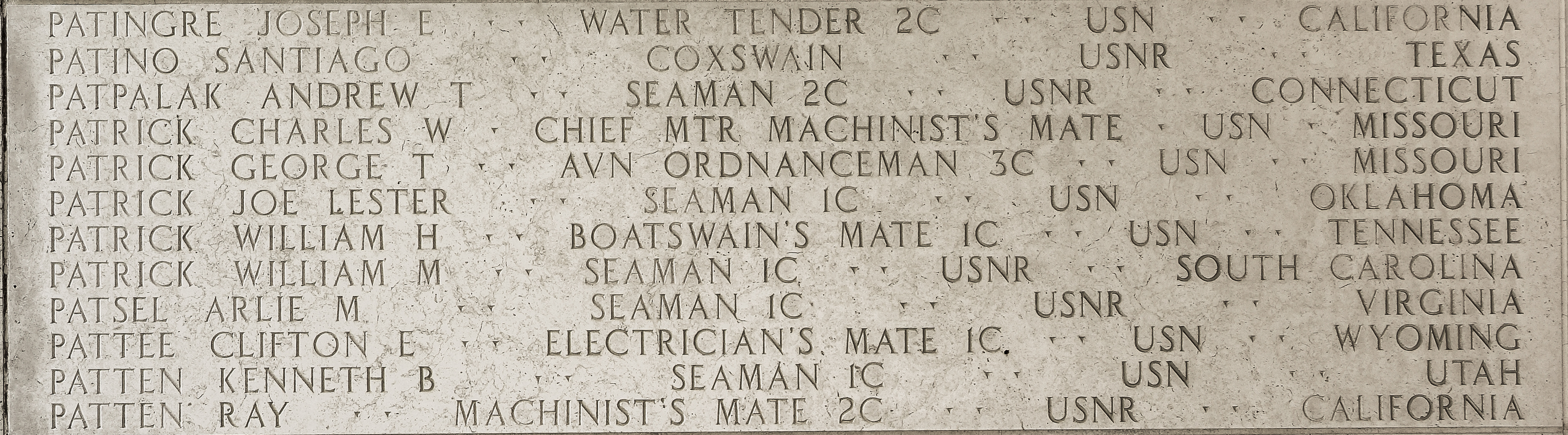 Clifton E. Pattee, Electrician's Mate First Class